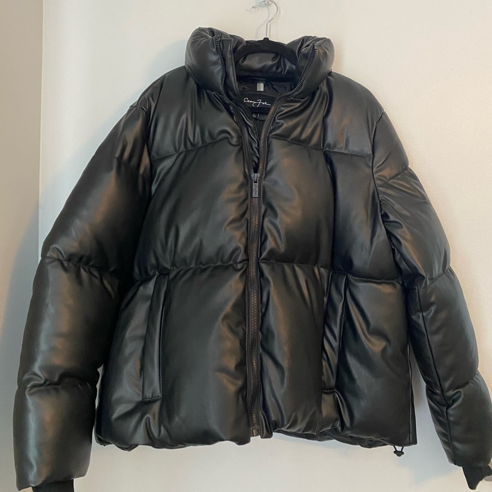 Sean John Men's Faux-Leather Puffer Jacket